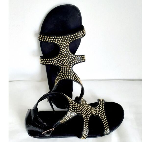 Aerosoles Black Gold Studded Womens Flat Sandal Size 6 - Picture 3 of 11
